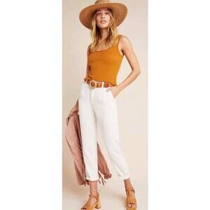 Anthropologie Scout Ivory Pleated Cropped Straight Leg Trouser 27